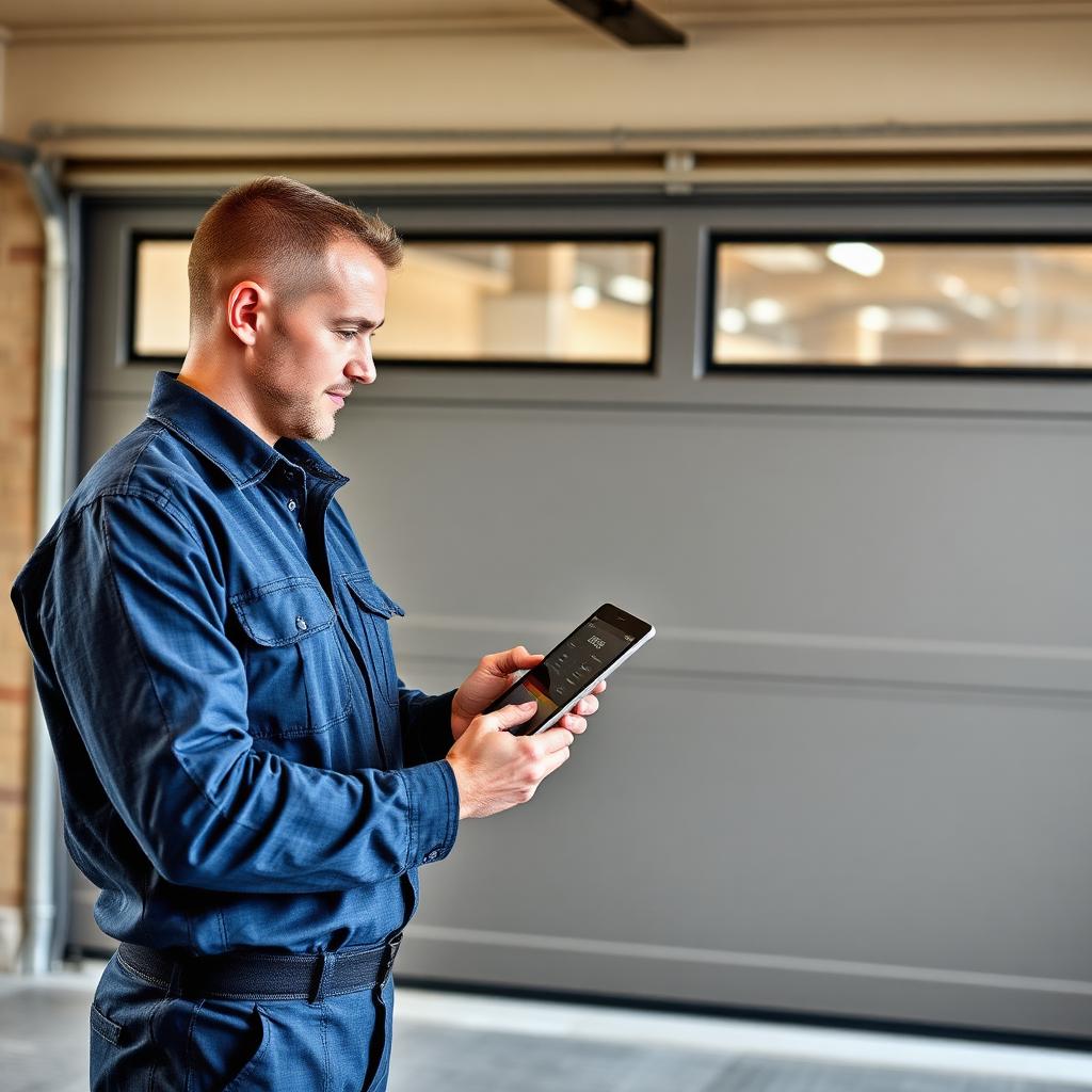 Garage Door Molalla technician performing digital diagnostic inspection on residential garage door